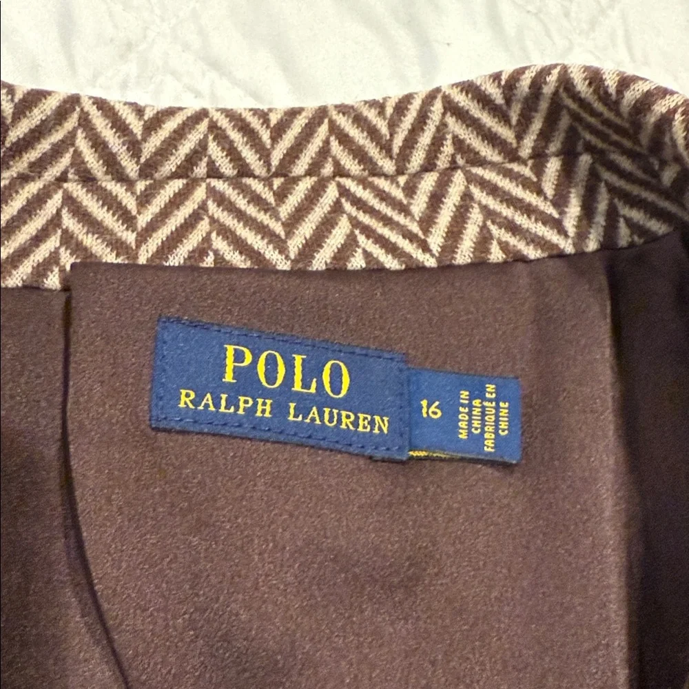 Polo Ralph Lauren Brown Cream Wool blend Blazer Size 16 - Picture 7 of 13